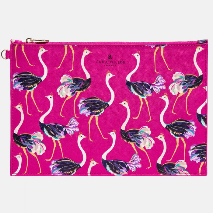 Ostrich Print Zip Pouch By Sara Miller London